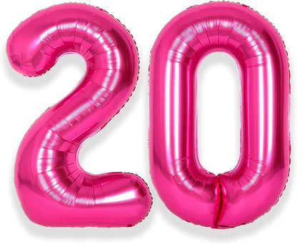 SUWEN 40 Inch Hot Pink Large 20 Number Balloons Big Foil Helium Number Balloons by SUWEN