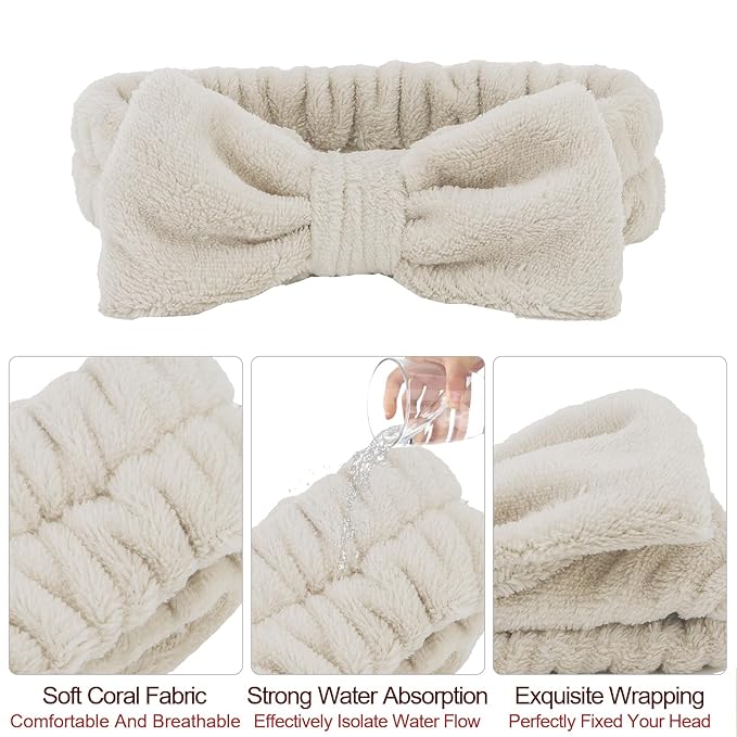 Casoty 6 Pcs Soft Coral Fleece Headbands for Makeup, Facial Care, Shower and Yoga