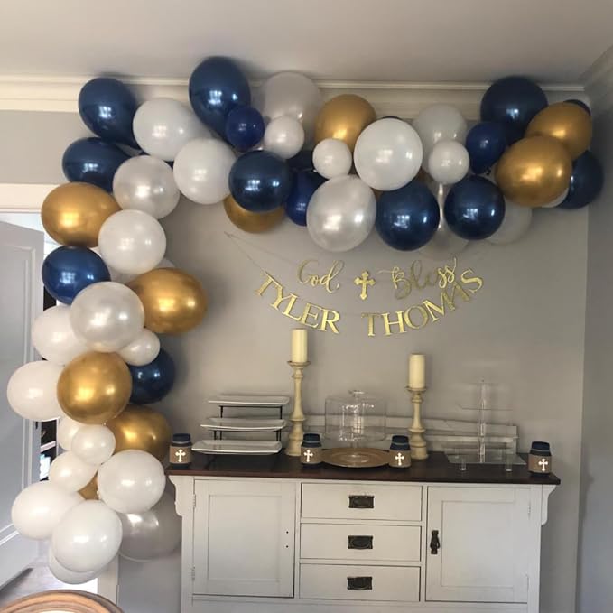 Navy Blue and Gold Balloons, 60 Packs 12 inch Navy Blue and Metallic Chrome - Image 4