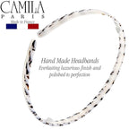 Camila Paris CP3471 French Headband for Women, Handmade White and Gray, Strong Hold Grip Women's Hair Band, Ligth and Very Flexible, No Slip and Durable Styling Girls Hair Accessories, Made in France