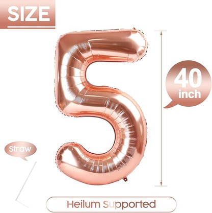 5 Balloon - Rose Gold Birthday Number Balloons, 40 Inch Party Decorations | - Image 5