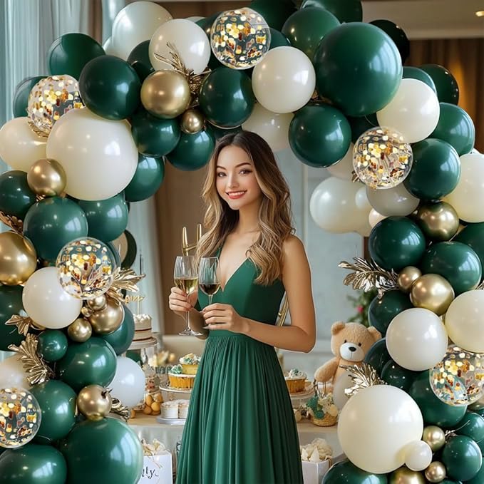 Emerald Green Gold Balloon Arch Kit, Different Size | Double Stuffed Latex - Image 5