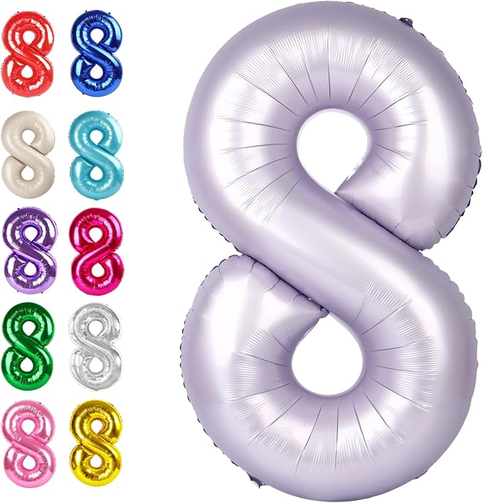 Helium Foil Lilac Number 8 Balloon 40 Inch, Mylar Eight Numbers 8 18 28 38 48 by Upgesy
