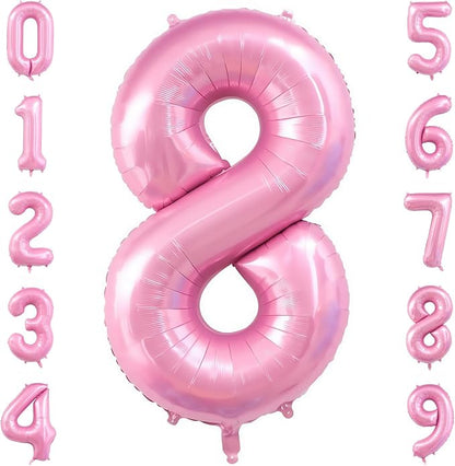 Pastel Pink 8 Balloon Number, 40 Inch Light Pink 8 Balloons Large Helium Foil by BBPOOL