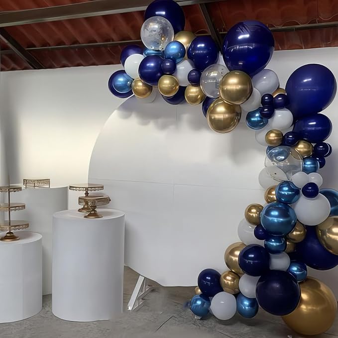 Royal Blue and Gold Balloons, Macaron Navy Golden Confetti Latex Balloon - Image 4
