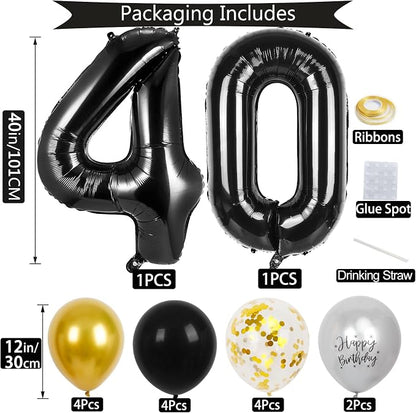 40th Birthday Decorations for Men Women, 40 inch 40 Balloon Numbers - Image 2
