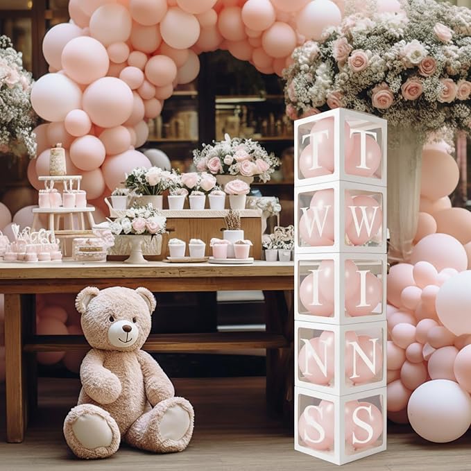 Thyle 5 Pcs White Twins Balloons Boxes Clear Balloon Boxes 10 Pcs Letters - Image 5
