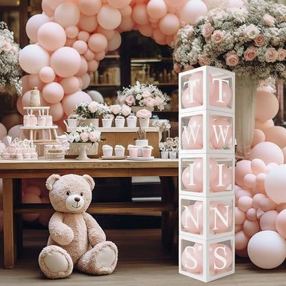 Thyle 5 Pcs White Twins Balloons Boxes Clear Balloon Boxes 10 Pcs Letters - Image 5
