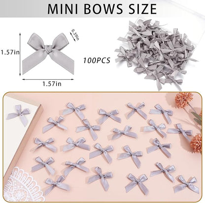 Grey Mini Bows 1.57" 100PCS Small Satin Ribbon Bows - Image 2