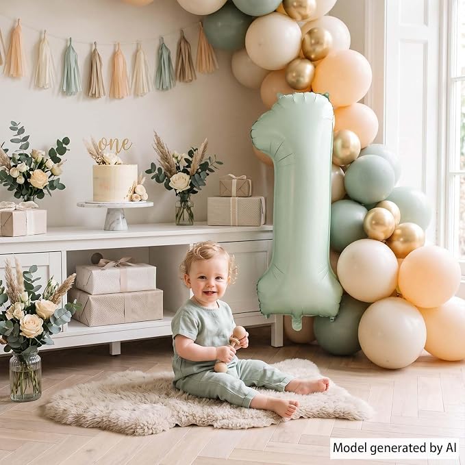 Olive Green Number 1 Balloon 40 Inch, Foil Numeral - Image 6
