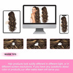 ALXNAN Ponytail Extension,24 Inch Claw Clip in Long Curly Wavy Dark Brown with Golden Blonde Ponytail Hair Extension Jaw Clip on Pony Tails Hairpiece for Women