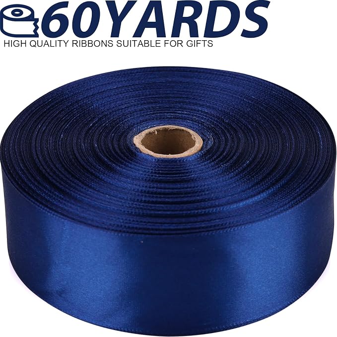 1-1/2 Inch 60 Yards Deep Blue Solid Satin Ribbon - Image 2