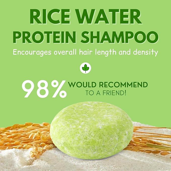 Ginger Rosemary & Rice Water Shampoo Bar Pack 3 - Hair Growth, Thickening, Strengthening, Anti Hair Loss, Volumize & pH Balanced - Sulfate & Silicone Free For All Hair Type