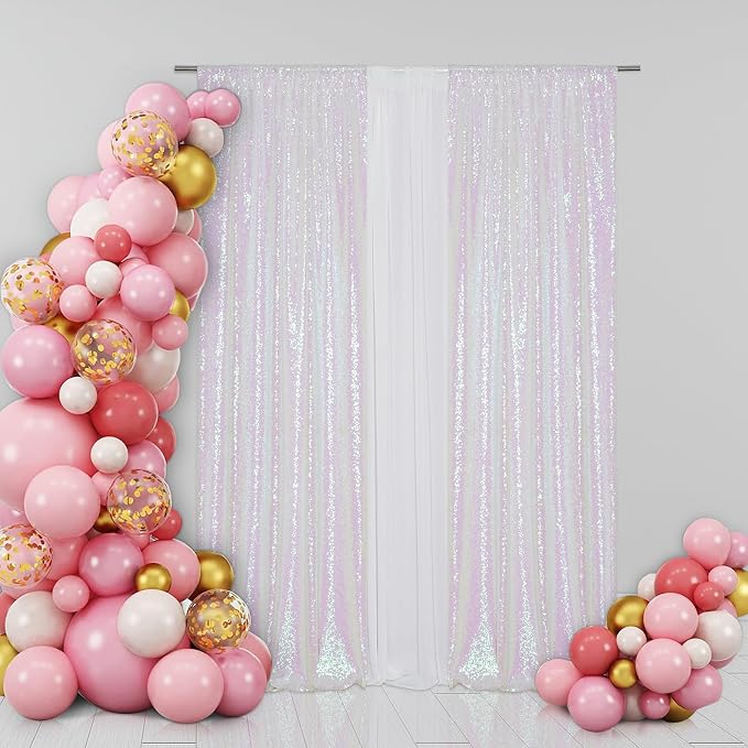 Eternal Beauty White Iridescent 3mm Sequin Backdrop 2x8 Ft 2 Pack Wedding | - Image 3