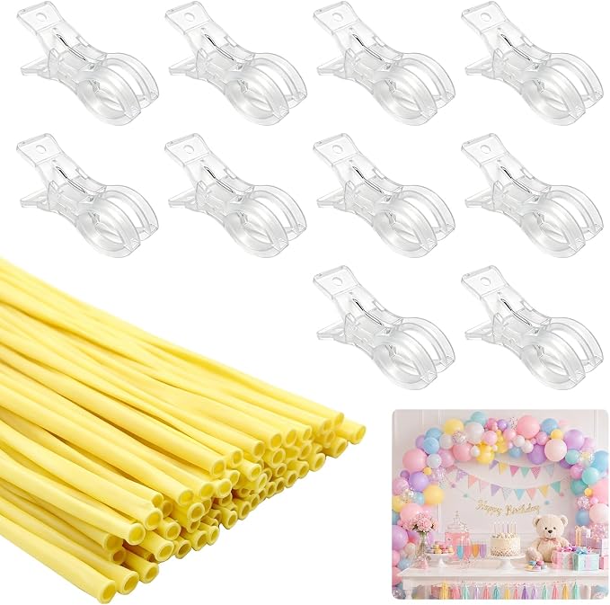 Balloon Arch Clips, with 100 Long Balloons, 3.5 Inch Clear | Plastic Spring by Unknown