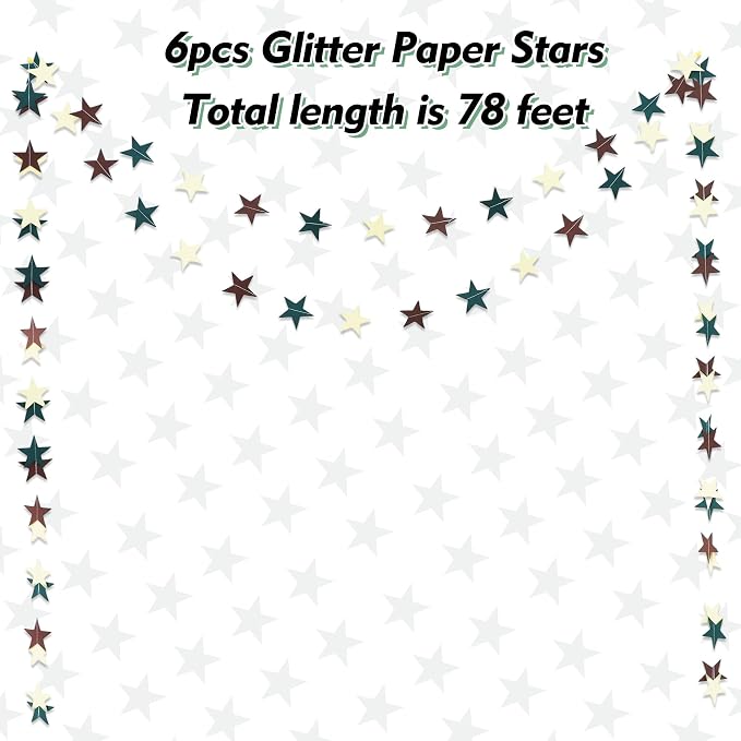 BEISHIDA 6Pcs Green and Brown Star Garland Decor Twinkle Paper Star Streamers - Image 2