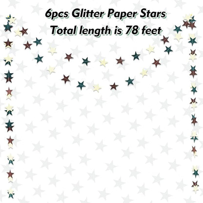BEISHIDA 6Pcs Green and Brown Star Garland Decor Twinkle Paper Star Streamers - Image 2