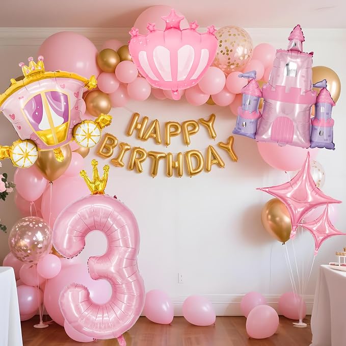 Minyu 6-Piece Princess Theme Party Decoration Set: Princess Carriage + Pink - Image 3