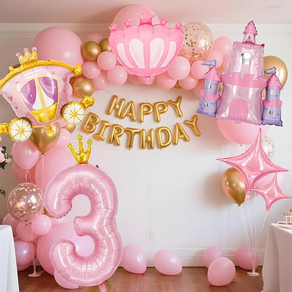 Minyu 6-Piece Princess Theme Party Decoration Set: Princess Carriage + Pink - Image 3