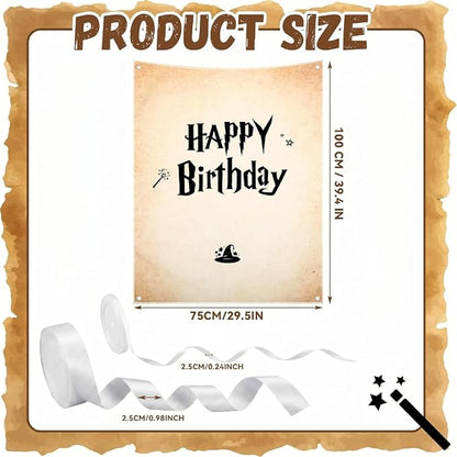 Oudain 29 x 39 Inch Magic Wizard Happy Birthday Banner, Vintage Burlap Birthday - Image 3