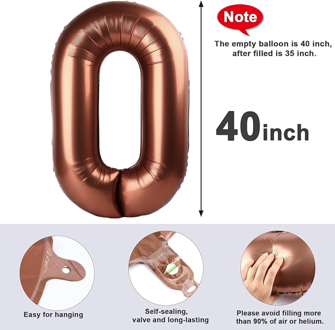 40 Inch Number 0 Balloon, Coffee Brown Birthday Decorations - Image 6
