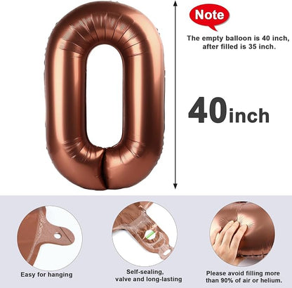 40 Inch Number 0 Balloon, Coffee Brown Birthday Decorations - Image 6