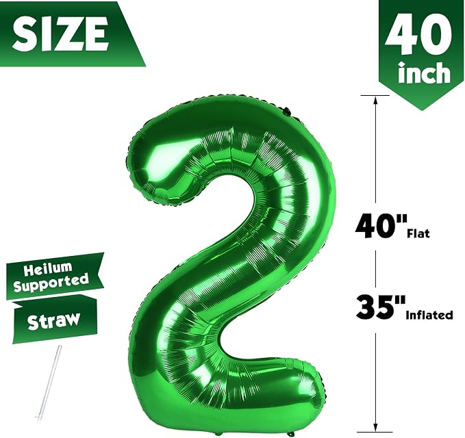 40 Inch Green Number 2 Balloon Birthday Party Decorations - Image 5