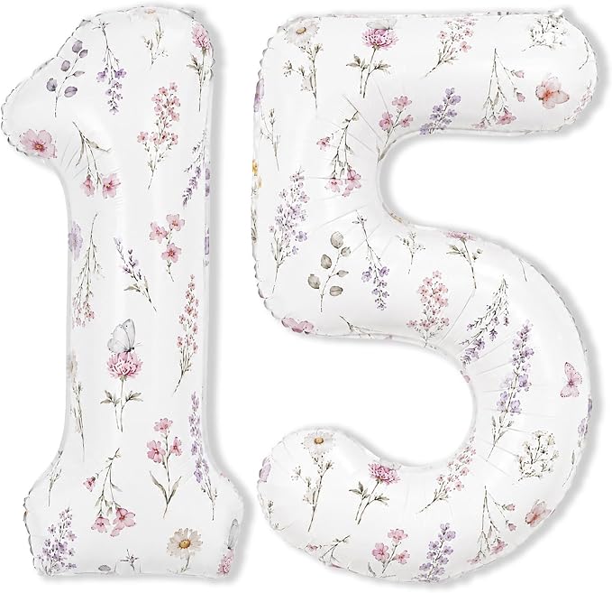 Wildflower Number 15 Balloons for 15th Floral Theme Birthday Party Decor | 40'' by Froova