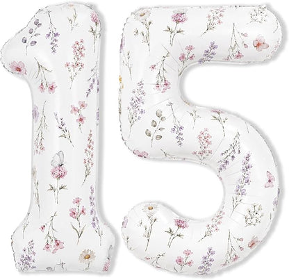 Wildflower Number 15 Balloons for 15th Floral Theme Birthday Party Decor | 40'' by Froova
