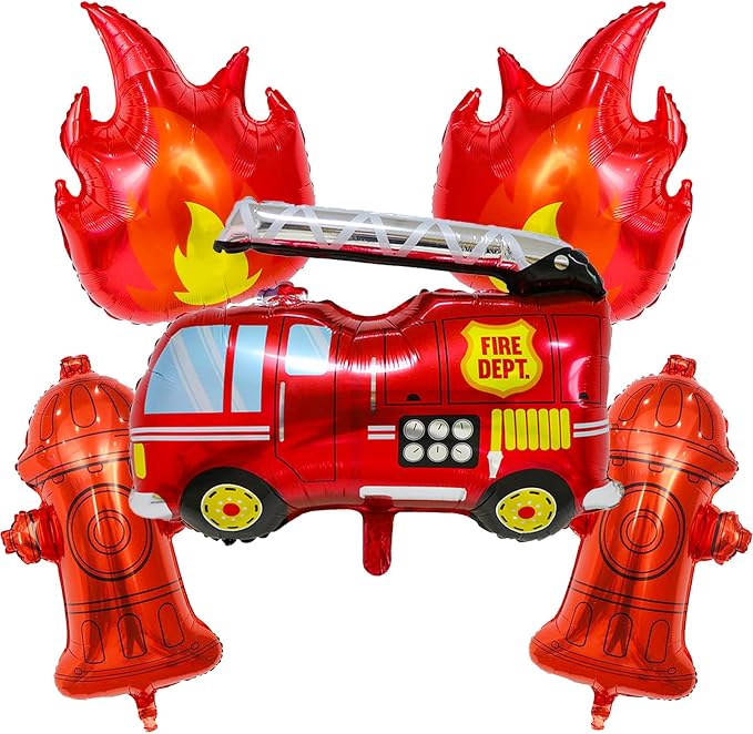Fire Truck Balloons Birthday Decorations Set | Fire Truck, Flame and Fire by Cemkhly
