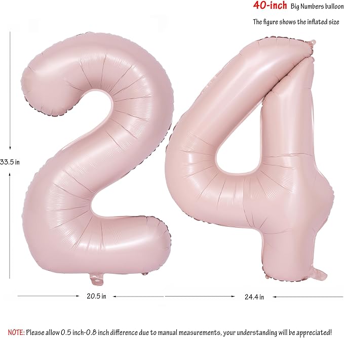 40 In Matte Pink Number Balloons Helium Foil Mylar Balloon Party Digital 24 | - Image 2