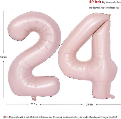 40 In Matte Pink Number Balloons Helium Foil Mylar Balloon Party Digital 24 | - Image 2