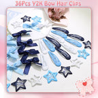 36Pcs Navy Blue Mini Bow Hair Clips Star Snap Hair Barrettes for Women White Water Drop No Slip Hair Clips Small Hair Bows Star Bowknot Hair Accessories for Teens Girls