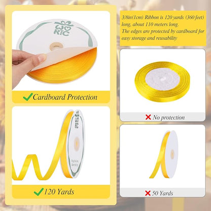 woric 120 Yards Yellow Satin Ribbon 3/8 Inch Ribbon - Image 3