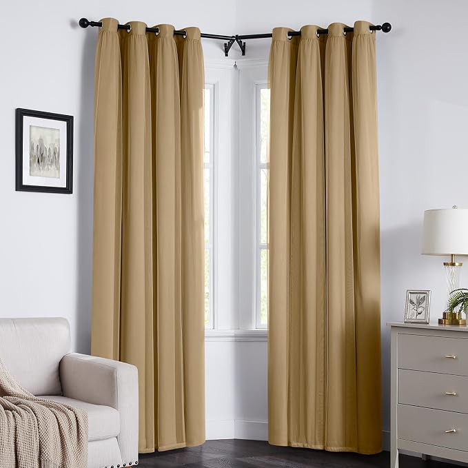 100% Blackout Curtains for Bedroom, Double Layer Khaki Curtains, Room Darkening - Image 8