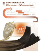 Sunny Hair Tape in Hair Extensions Human Hair, 18 Inch 40Pcs Remy Tape in Extensions Black Balayage Brown Ombre Ash Blonde Hair Extensions Tape in 100g