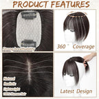 Amchoice Hair Toppers for Women Real Human Hair, Bangs Hair Clip 360° 3D Cover Bangs, Human Hair Toppers for Women Daily(Dark Brown, 3D Wispy Bangs (5 * 9))