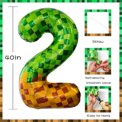 Pixel & TNT Theme 40in Giant Number Balloons - Image 2