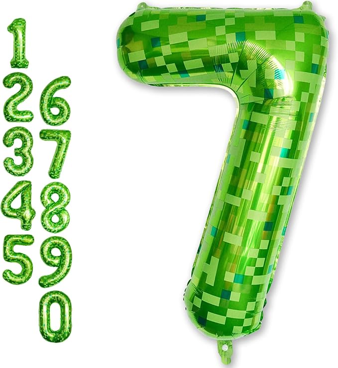 40 Inch Green Pixel Number 7 Balloon by Froova