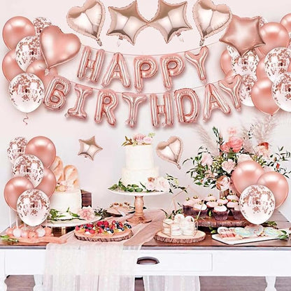 27 Pcs Rose Gold Birthday Decorations, 3D Foil Rose Gold Happy Birthday Balloon - Image 5