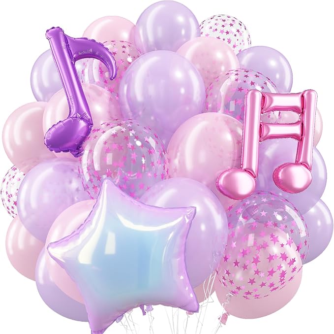 Pink Purple Music Note Iridescent Star Balloons by Paeyeq