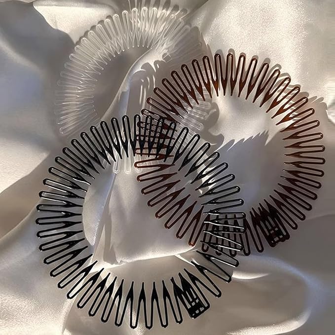 12 PCS Stretch Full Circular Stretch Comb Hair Bands, Comb Headbands for Women, Fashion Makeup Non slip Toothed Hairs Clip, Hair Wrap Holder for Lady and Girls White