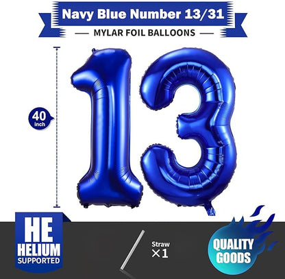 Navy Blue 13 Balloon Numbers, 40 Inch Dark Blue 13 or 31 Birthday Balloons - Image 2
