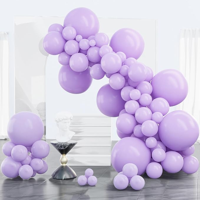 PartyWoo Lavender Balloons 100pcs Light Pastel Purple Lilac Color | 18 12 10 5 by PartyWoo