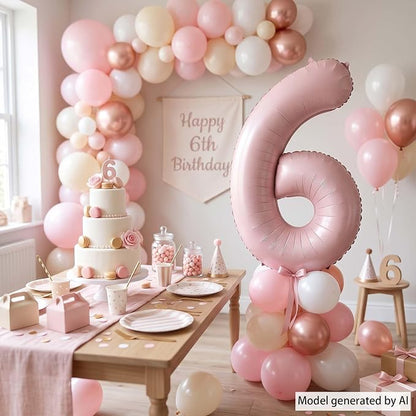 Baby Pink Number 6 Balloon 40 Inch, Foil Digit Milestone Party Supplies | - Image 3