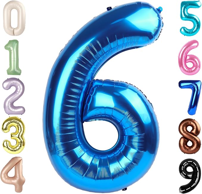 6 Balloon Numbers Birthday Decorations, 40In Dark Blue Balloons by Mluchee