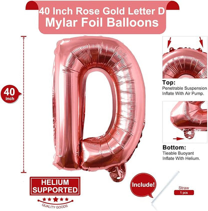 Lovoir 40 Inch Large Rose Gold Letter D Balloons Big Size Jumbo Mylar Foil - Image 2