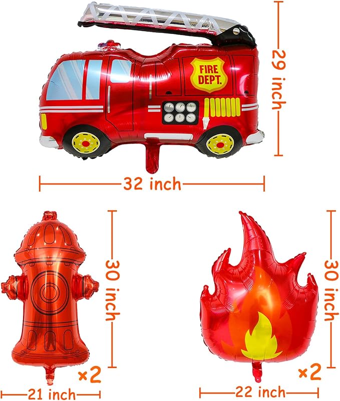 Fire Truck Balloons Birthday Decorations Set | Fire Truck, Flame and Fire - Image 4