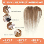 Benehair Clip in Bangs 100% Real Human Hair Extensions 360° Cover Clip on 3D Wispy Bangs for Women Topper Hairpieces for Women Medium Brown Highlights Dark Blonde
