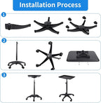 Rolling Salon Tray, Adjustable Salon Tray on Wheels, Premium Aluminum Tattoo Tray Cart for Spa Clinic, Black